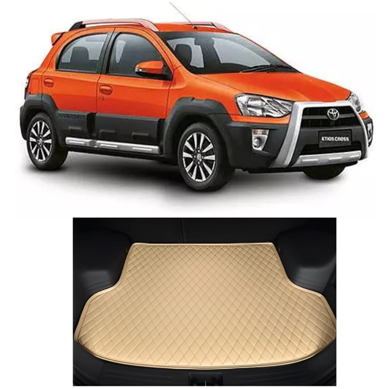 7D Car Trunk/Boot/Dicky PU Leatherette Mat for Etios Cross  - Beige