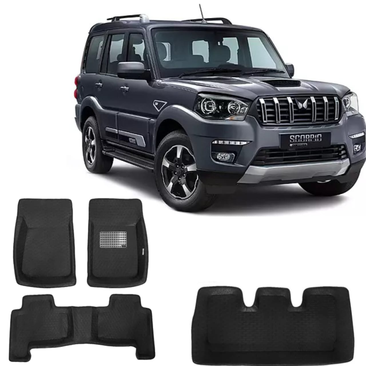 4.5D Car Floor Foot Tray Mats for Scorpio New  - Black