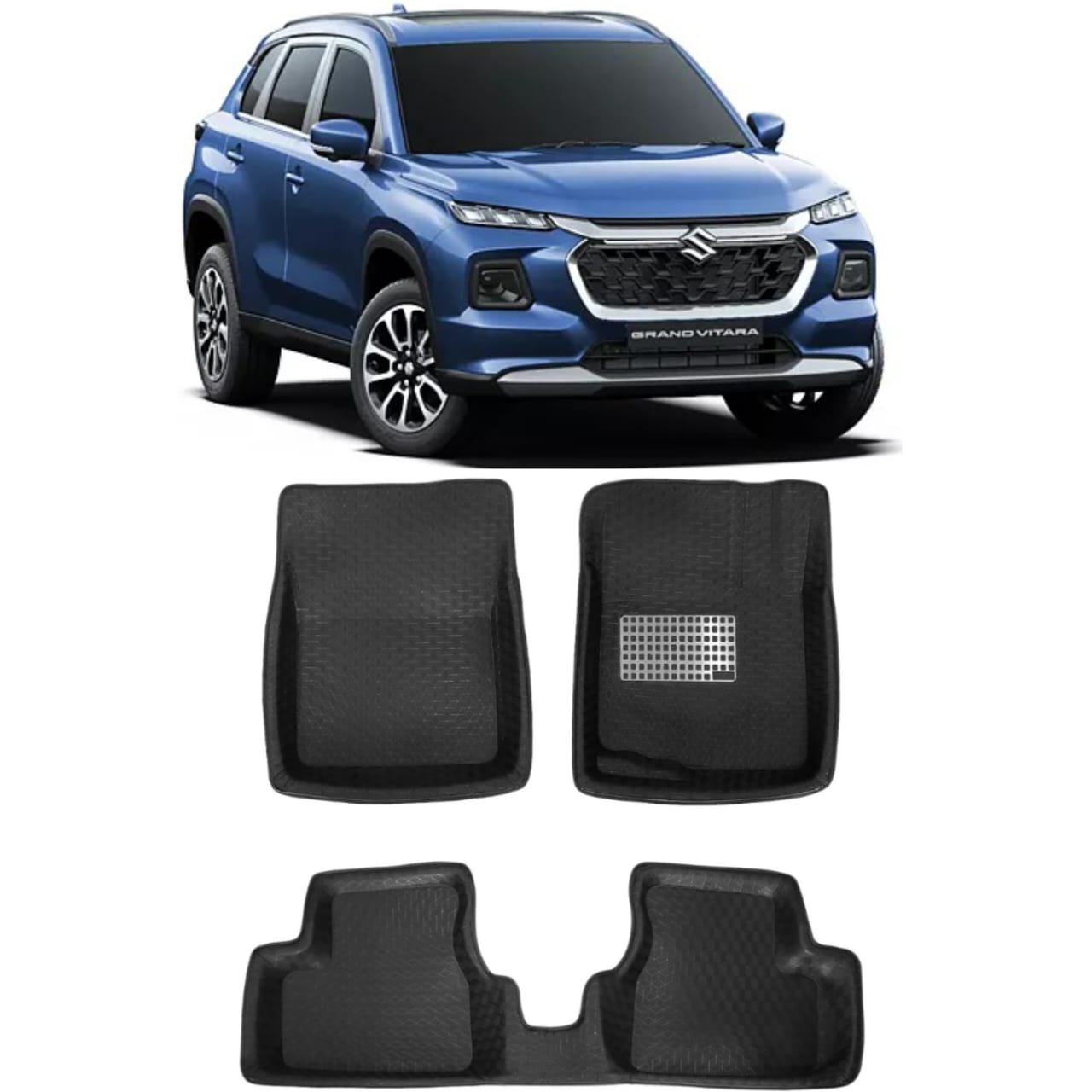 4.5D Car Floor Foot Tray Mats for Grand Vitara New  - Black