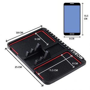 Anti-Slip Car Dashboard Mat & Mobile Phone Stand Holder Mount - Black